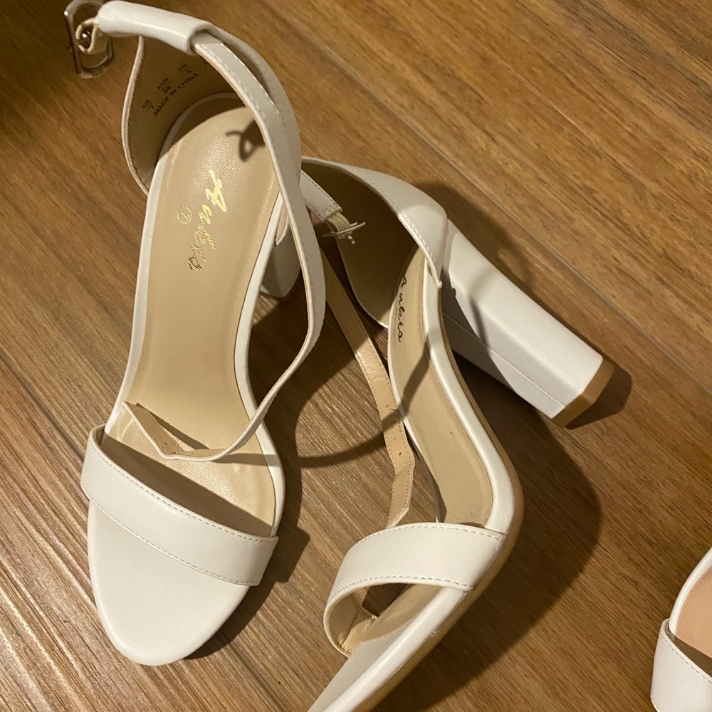 4in White Block Heels